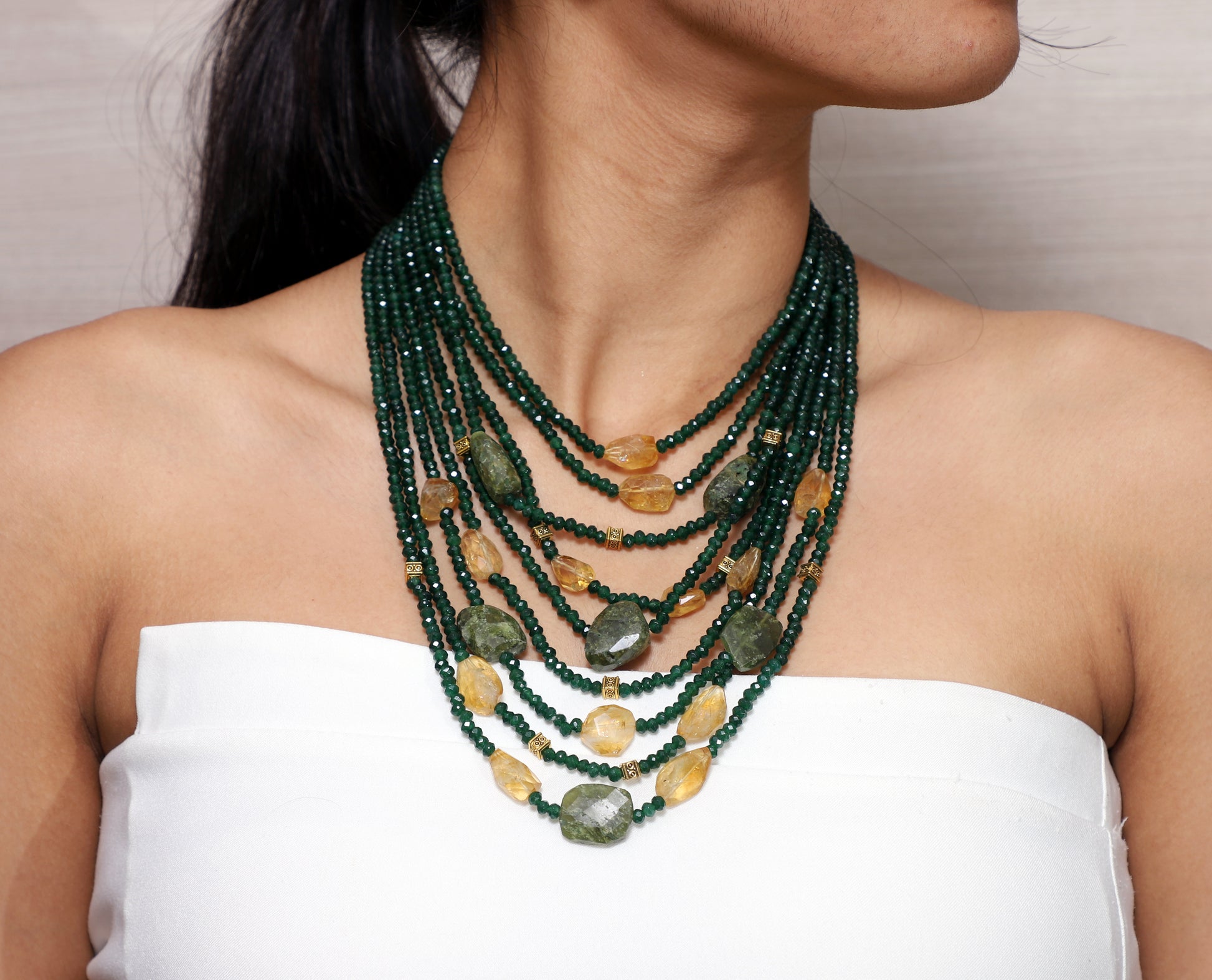 Green and Yellow Multilayer Necklace