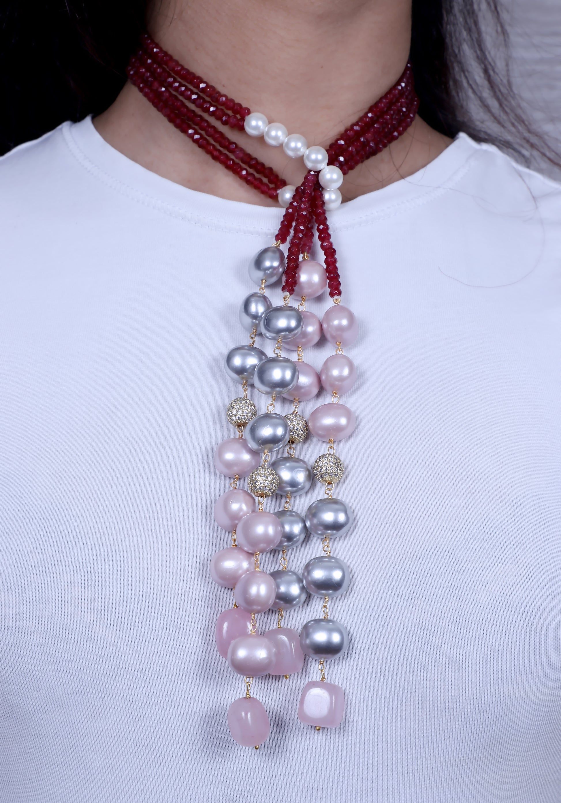 Red Jade and Pearl Lariat