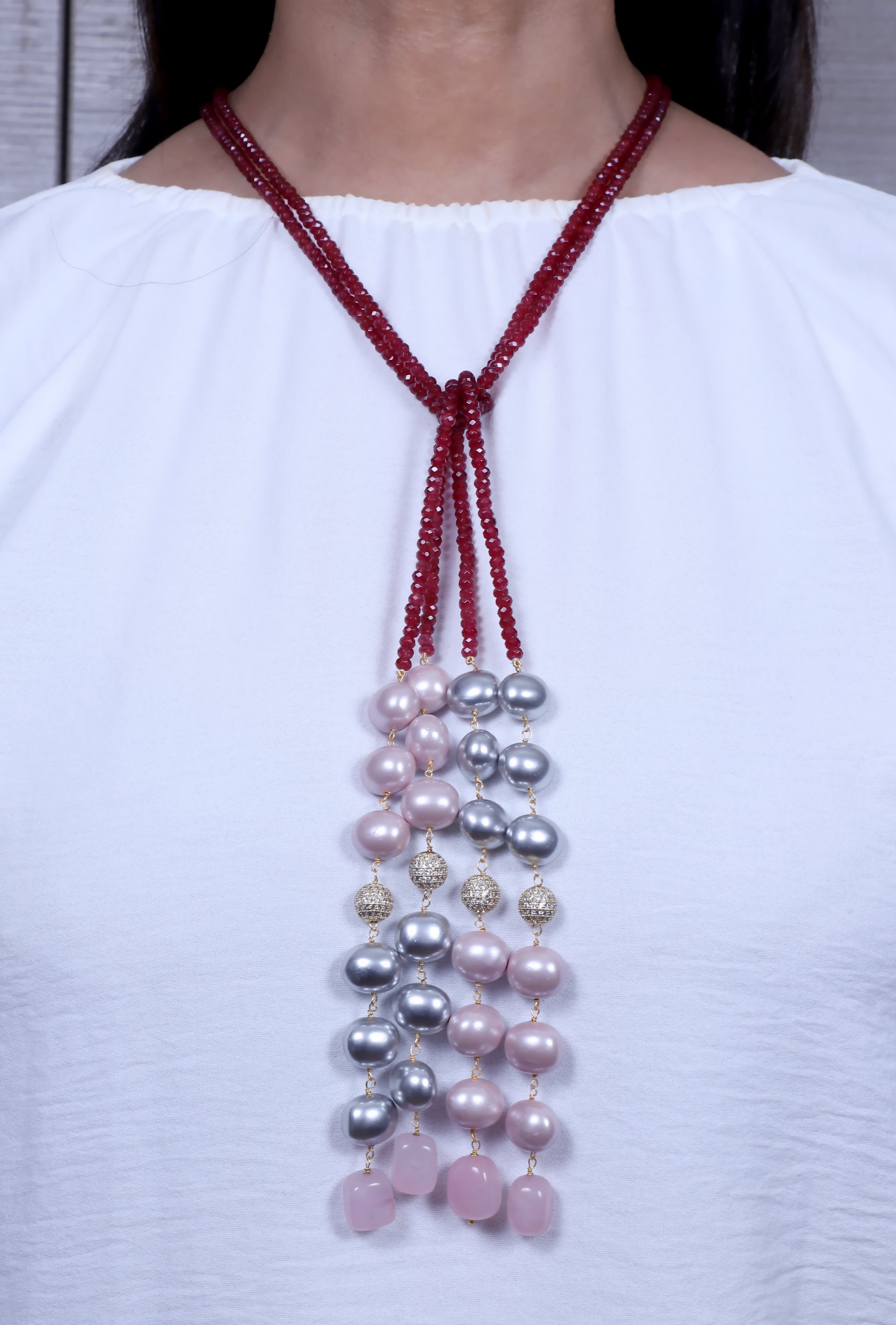 Red Jade and Pearl Lariat