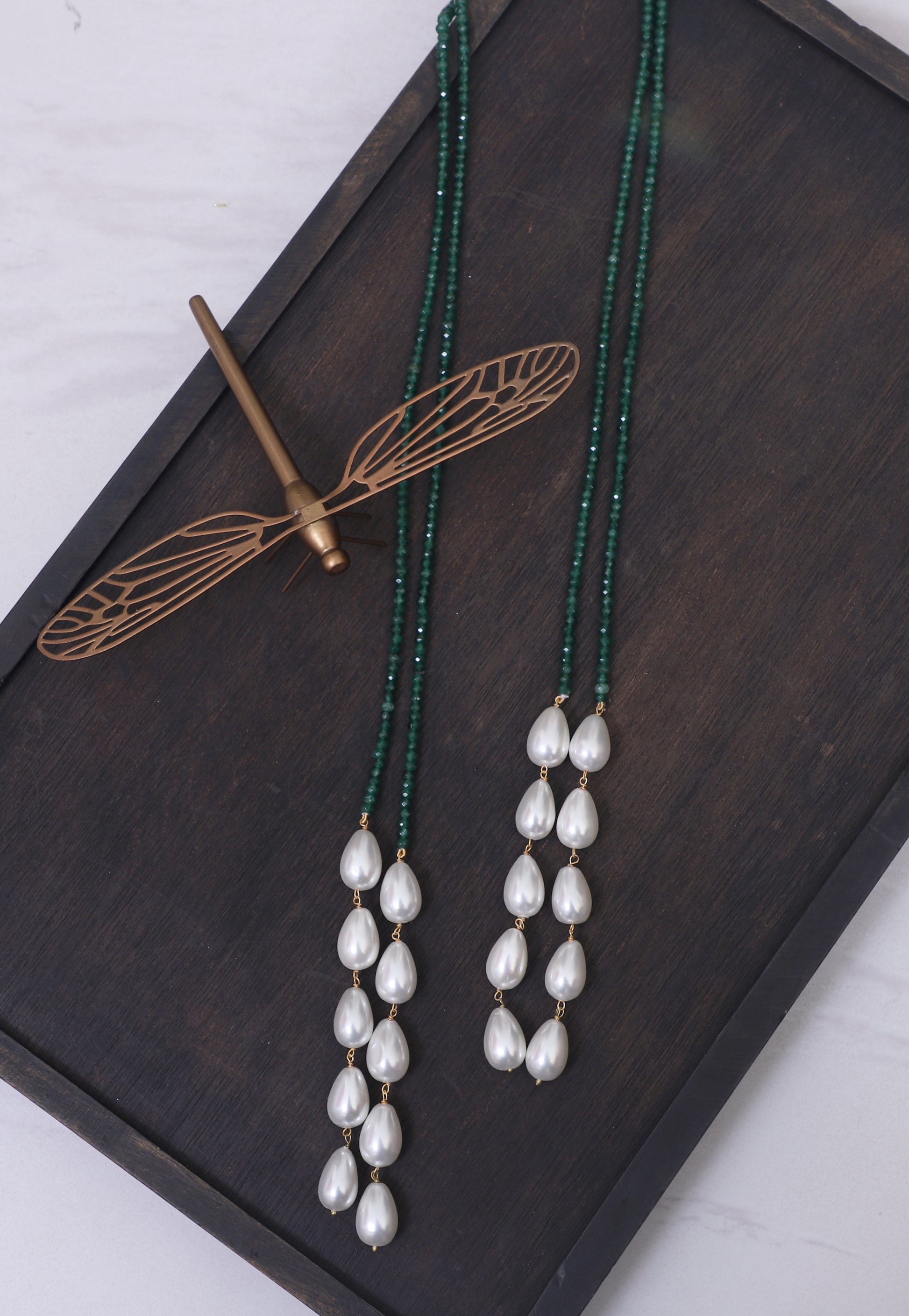 Dark Green Double Line Lariat