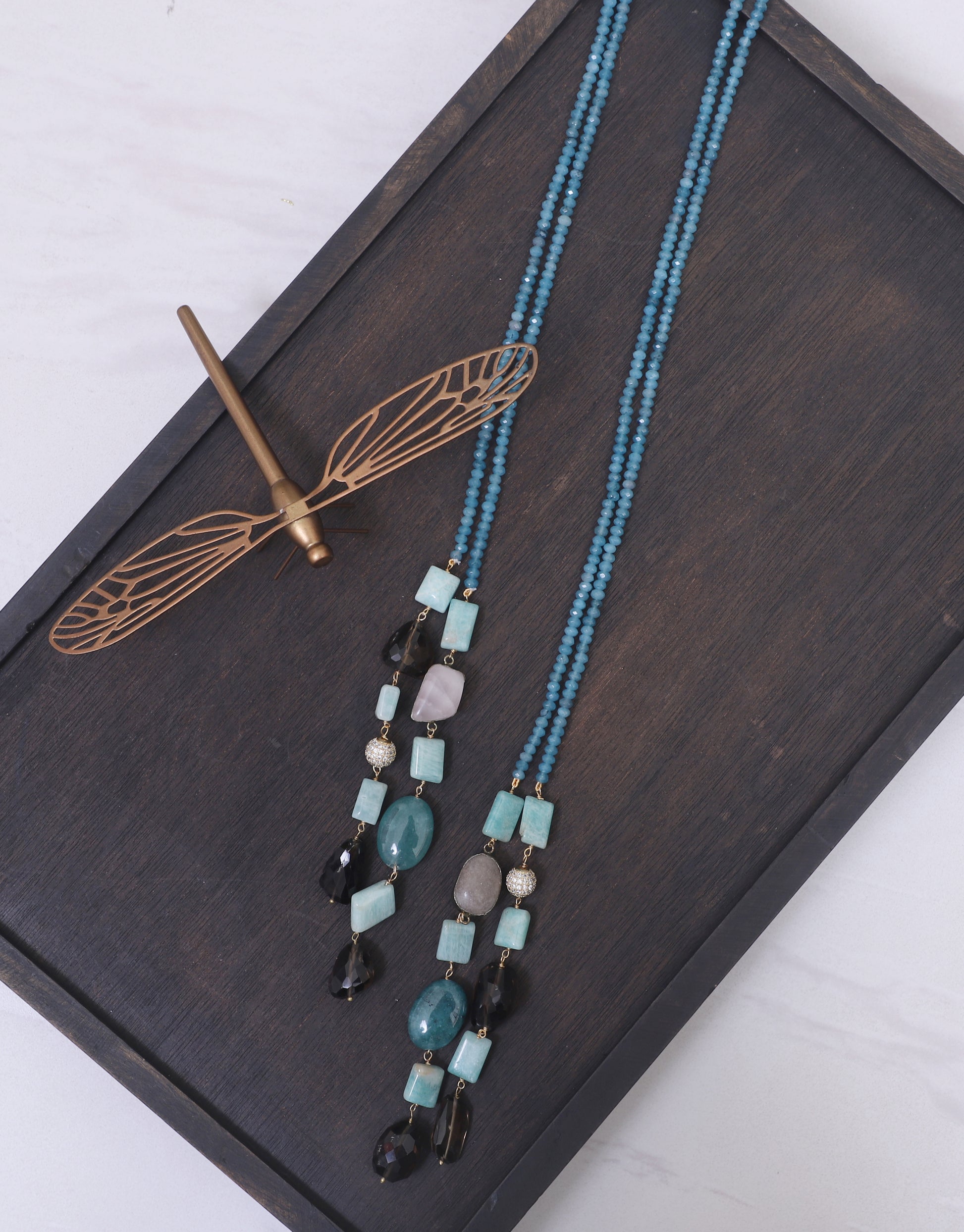 Ocean Blue and Black Double Line Lariat