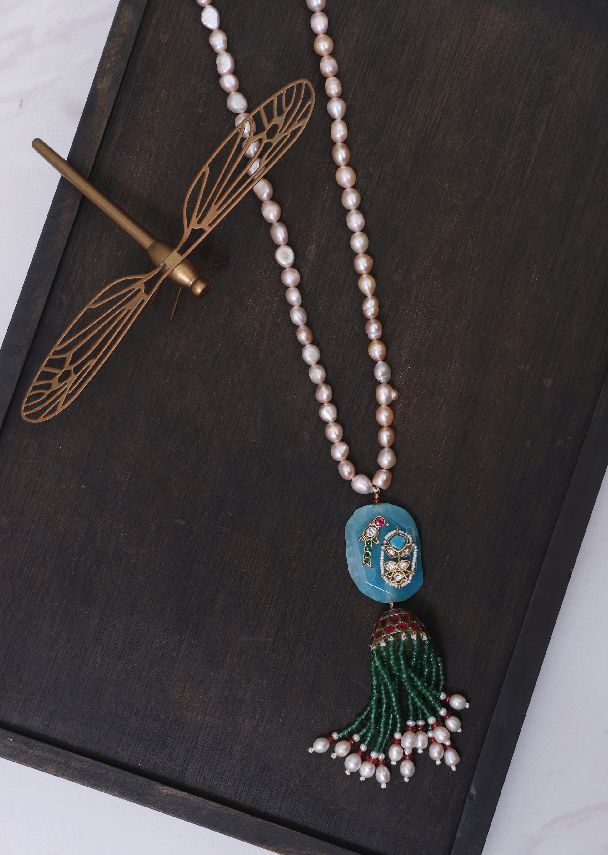 White and Turquoise Green Pearl String