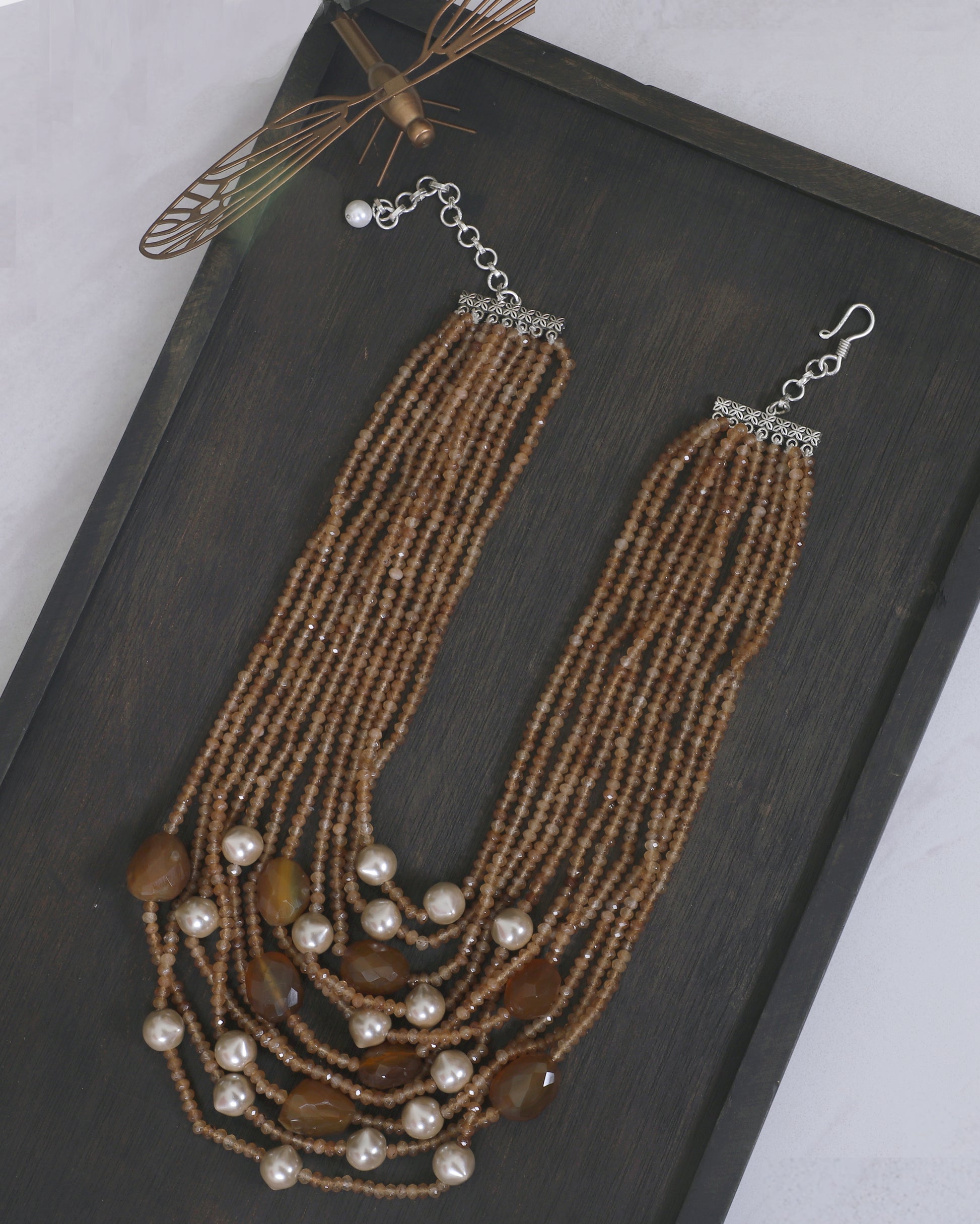Brown Amber and Beige Multilayer Necklace