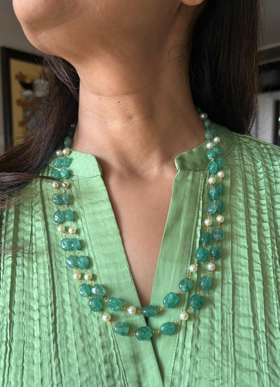 Watermelon Quartz and Pearl Multilayer Necklace