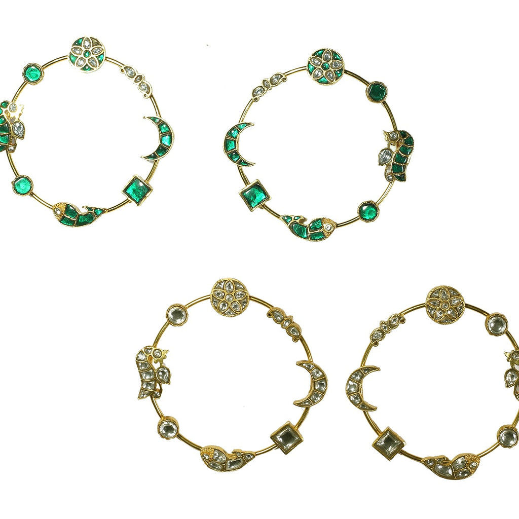 Green/White Circular Kundan Earrings