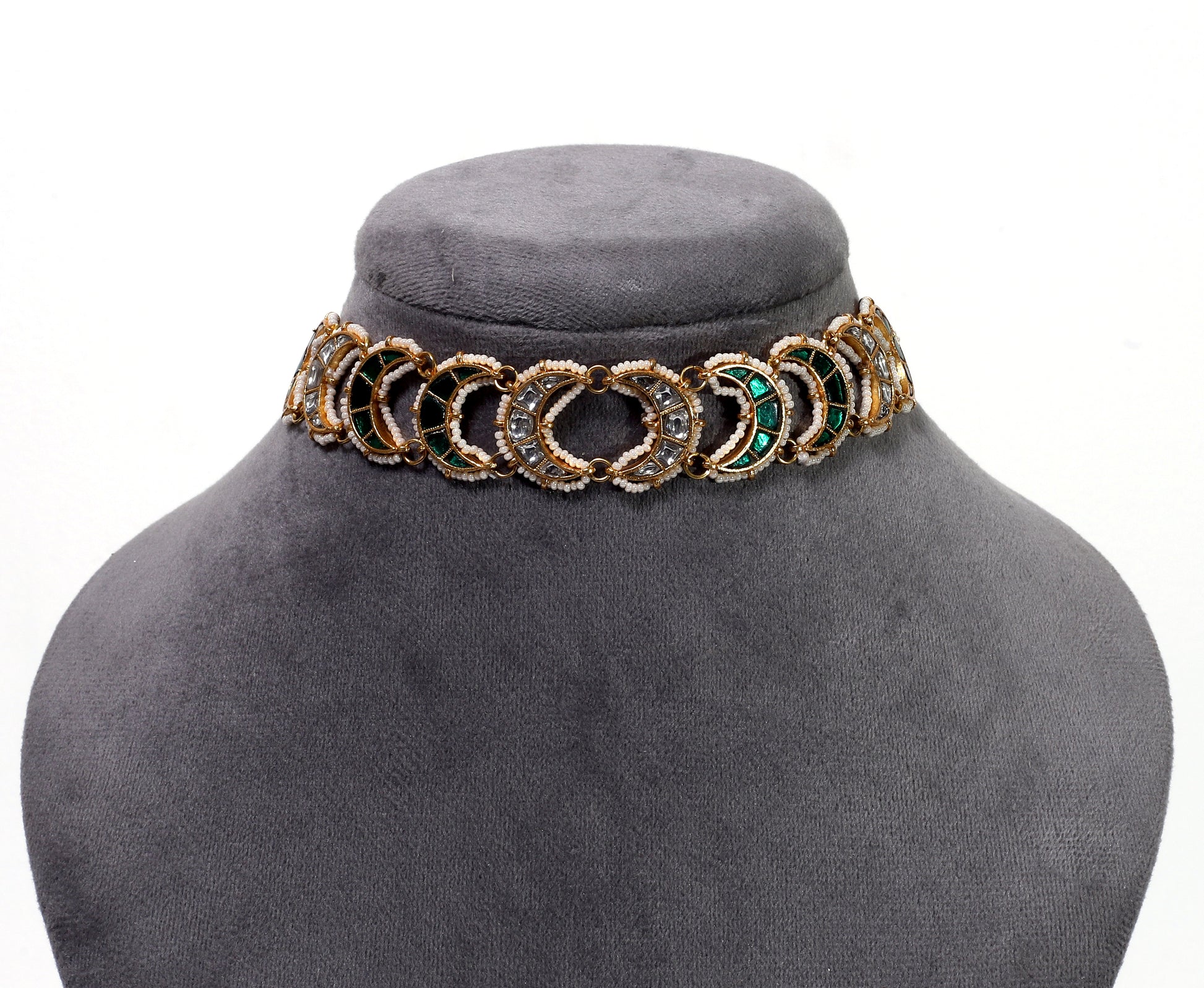 White Green Kundan Chand Choker