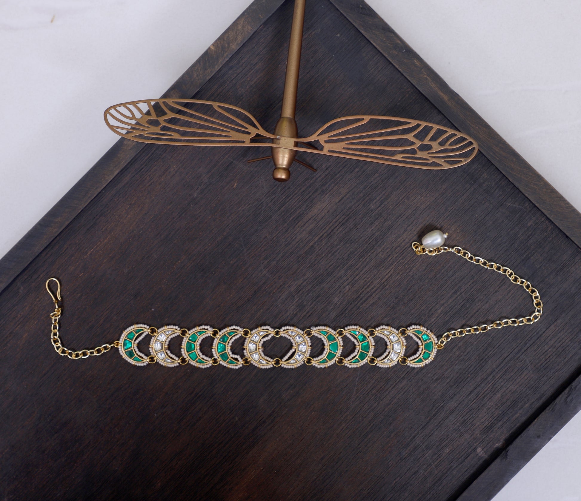 White Green Kundan Chand Choker