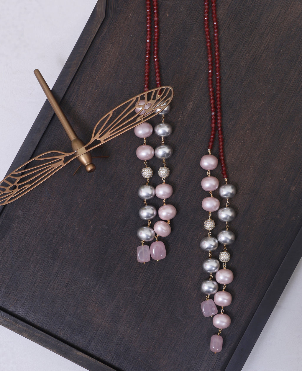 Red Jade and Pearl Lariat