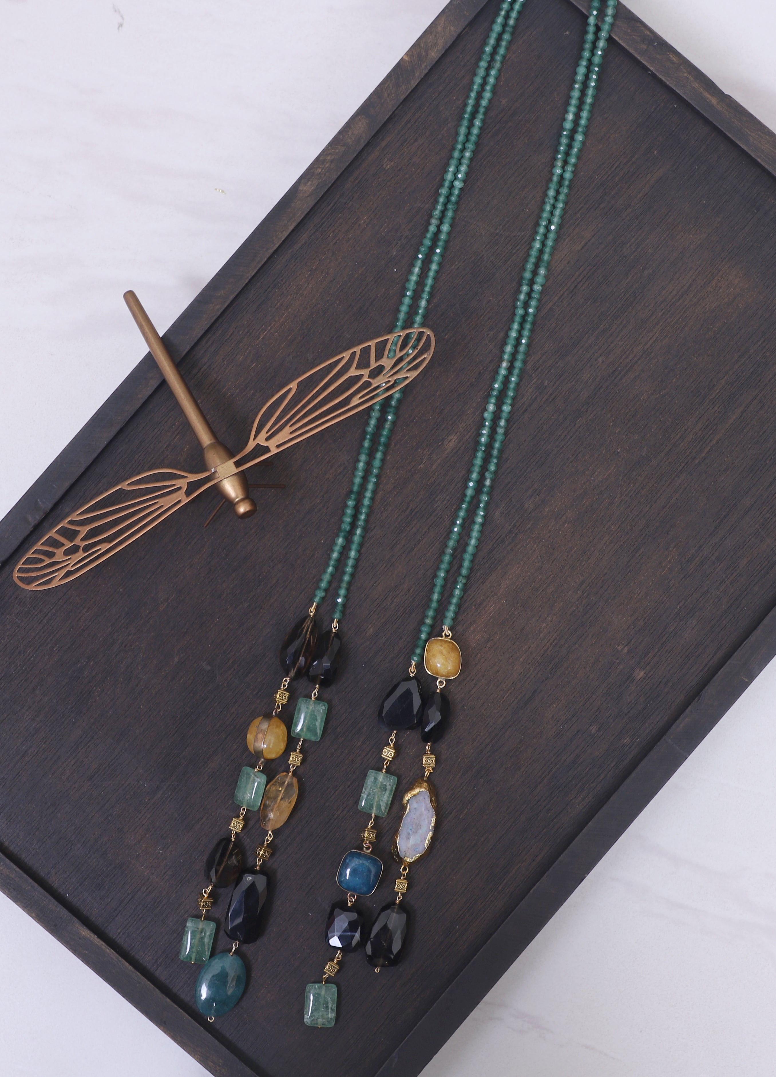 Fern Green and Black Double Line Lariat