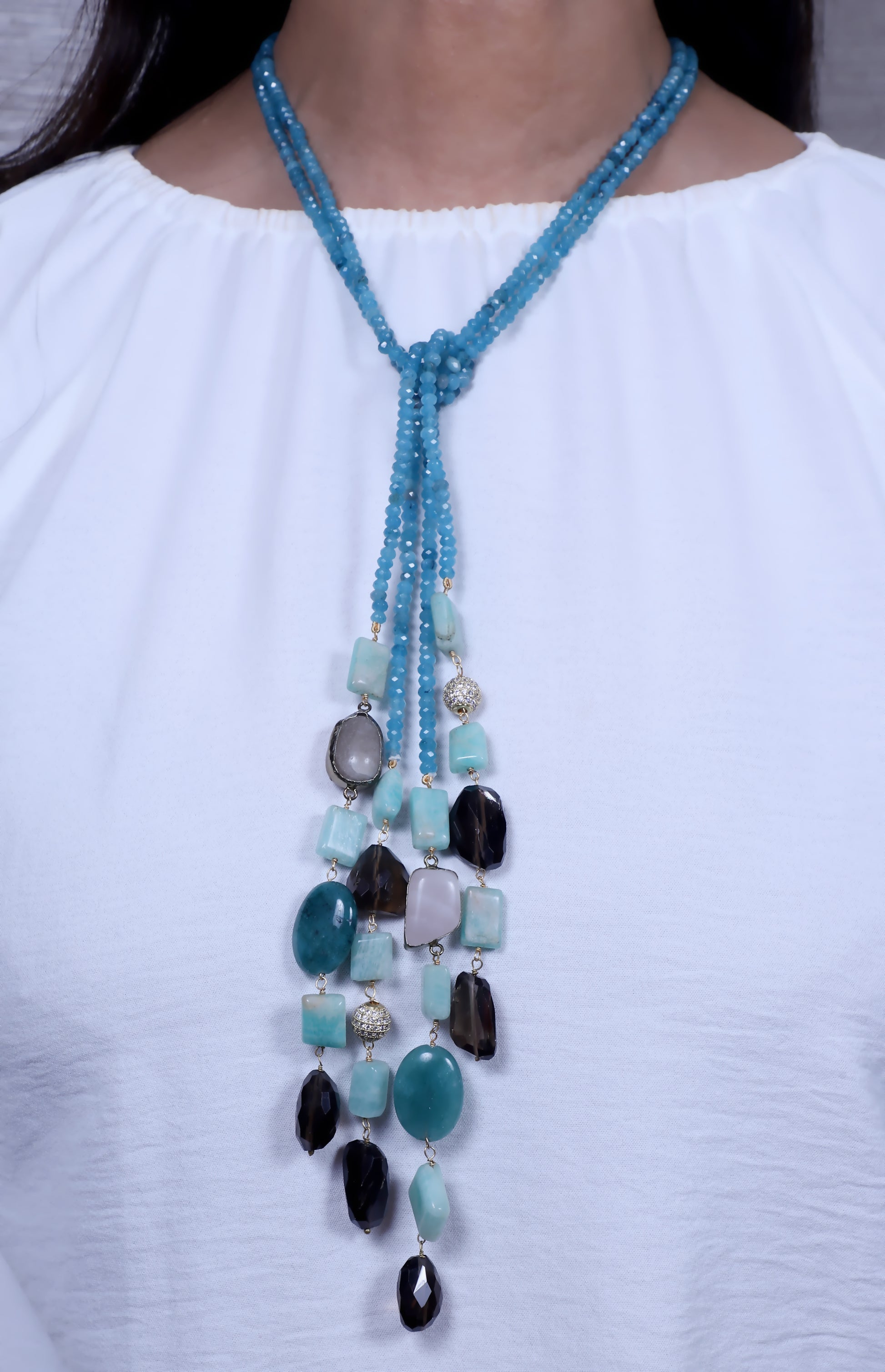 Ocean Blue and Black Double Line Lariat