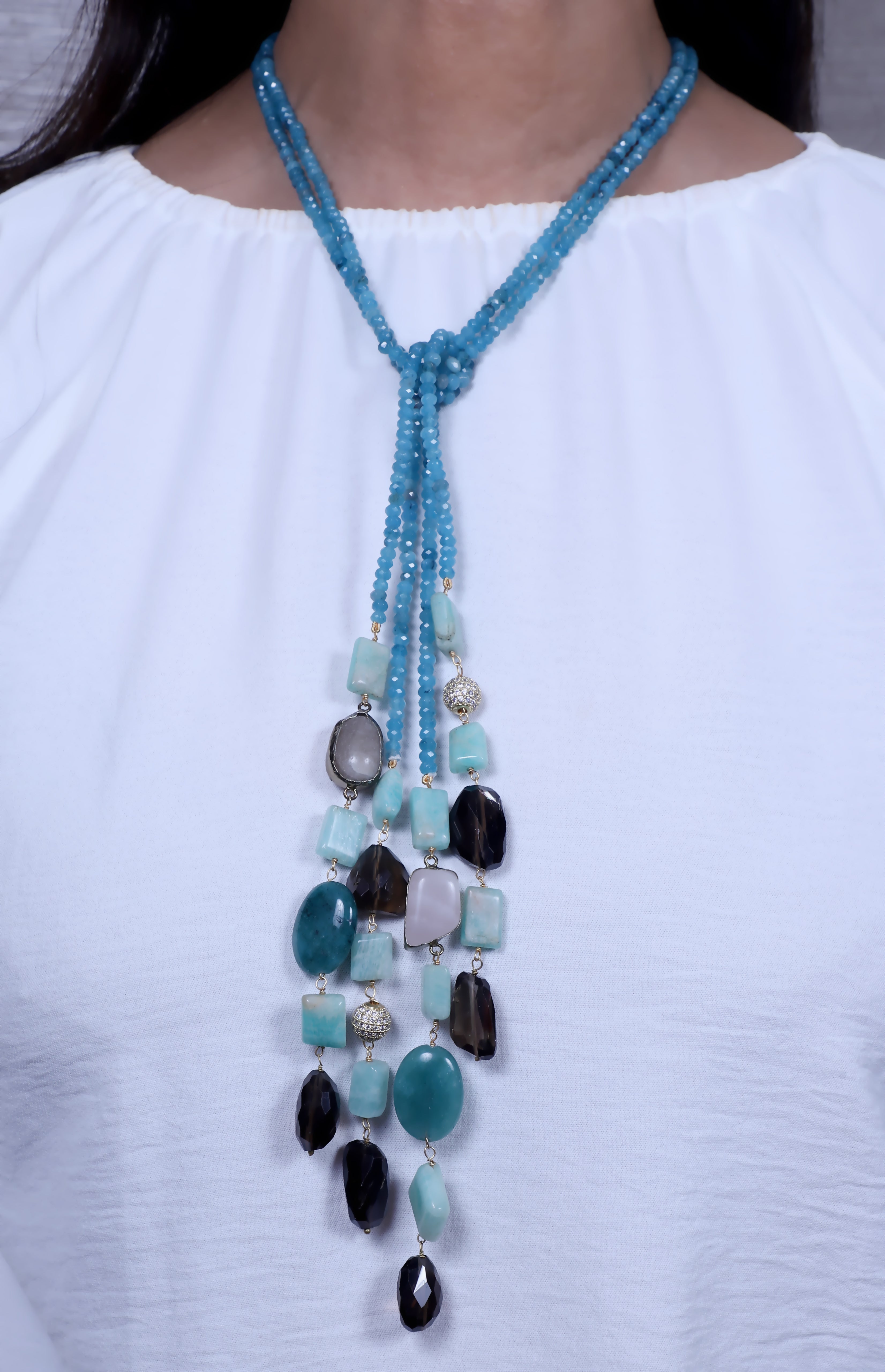 Ocean Blue and Black Double Line Lariat