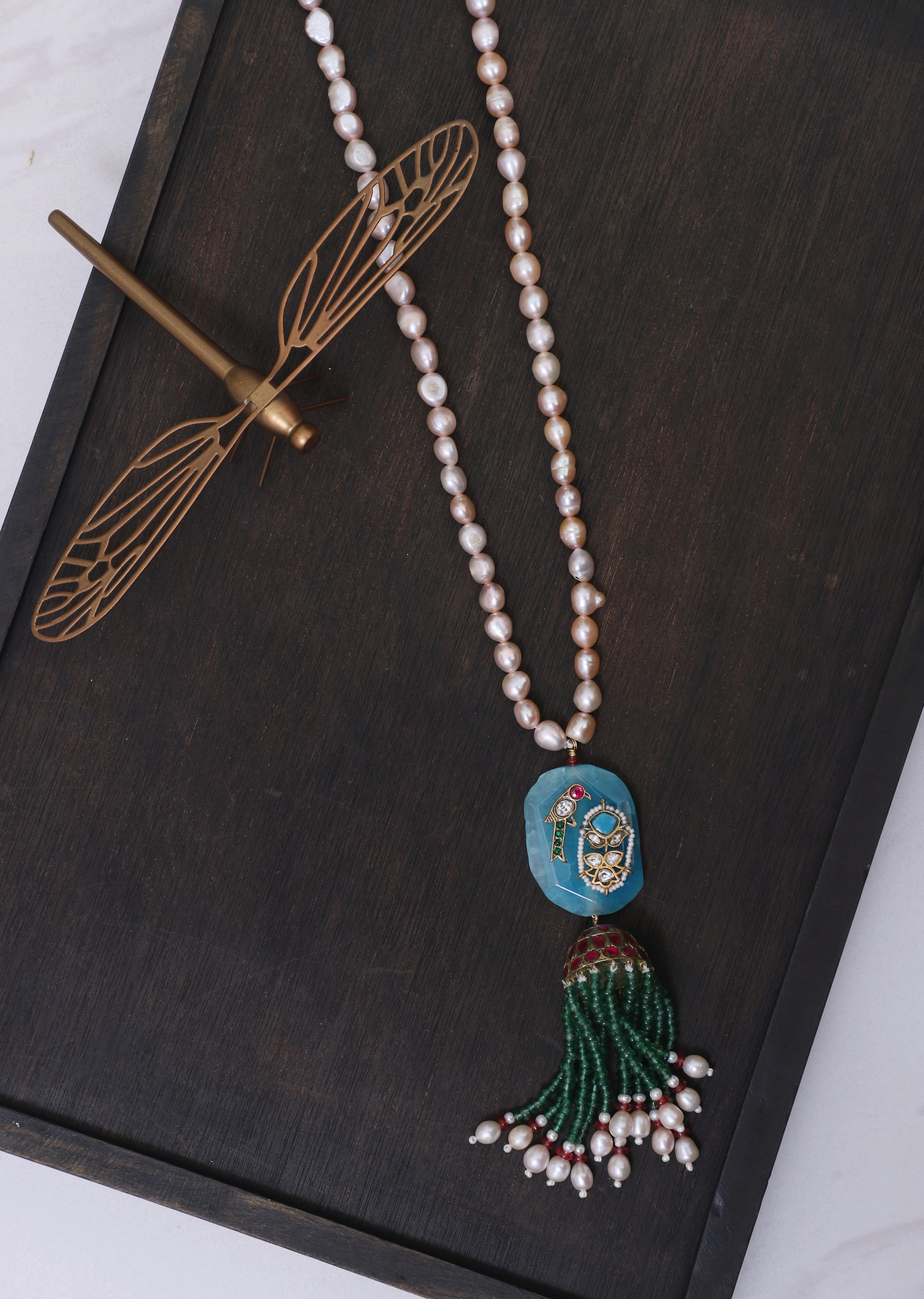 White and Turquoise Green Pearl String