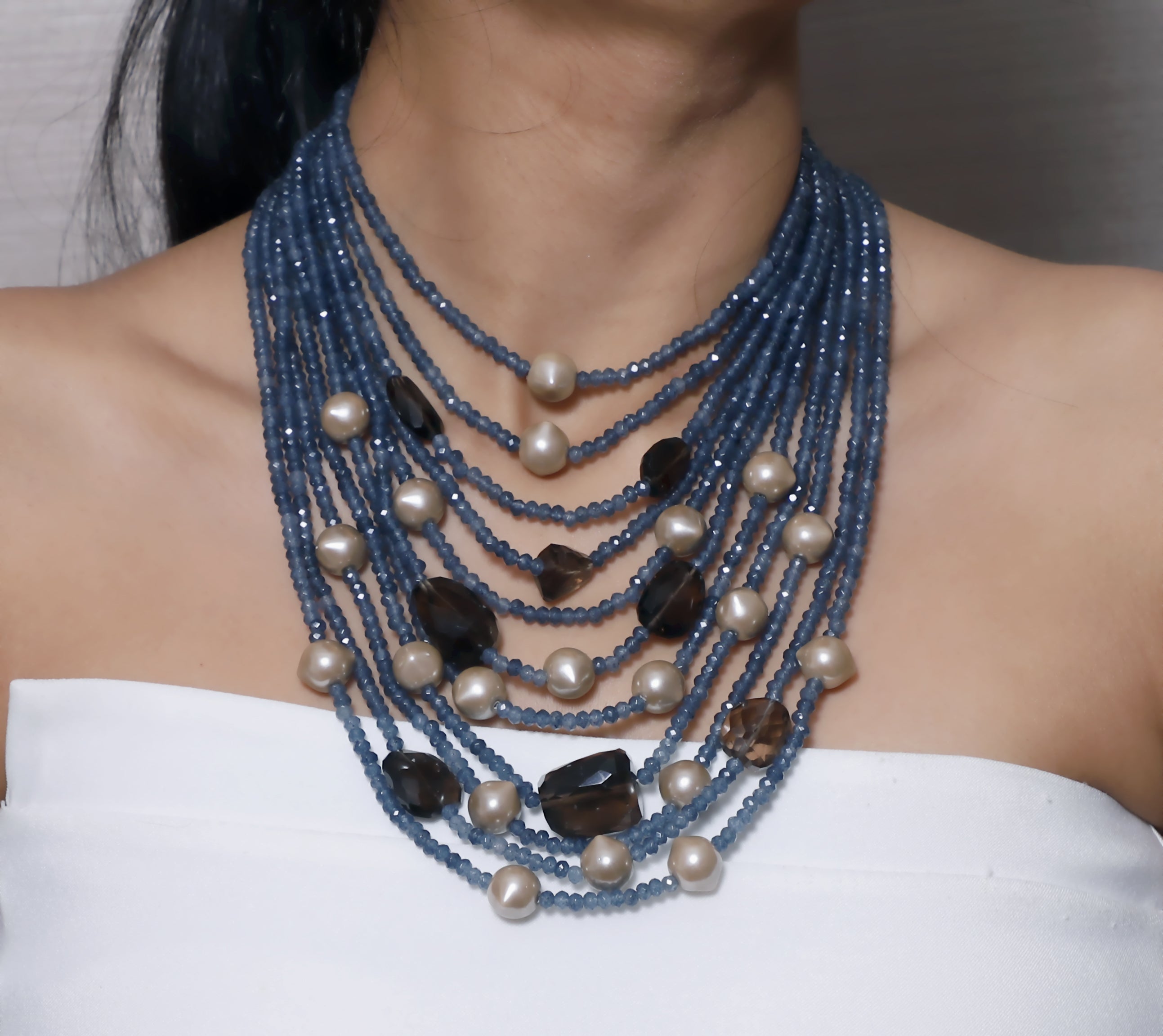 Blue Black Beige Multilayer Necklace