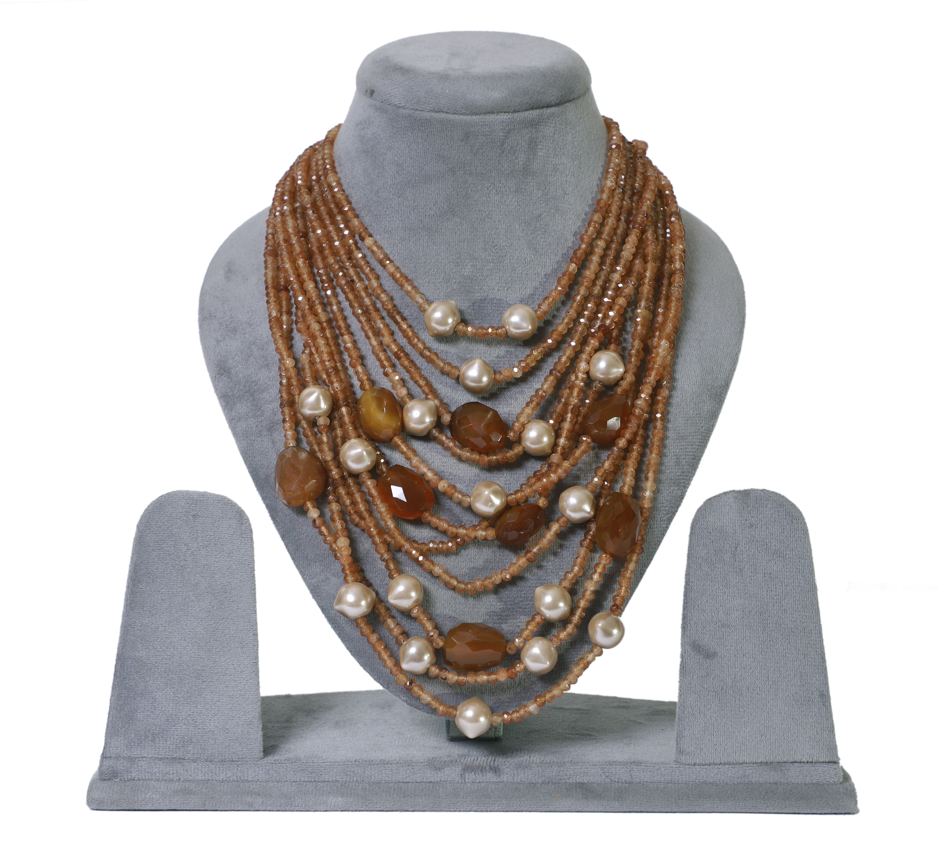 Brown Amber and Beige Multilayer Necklace