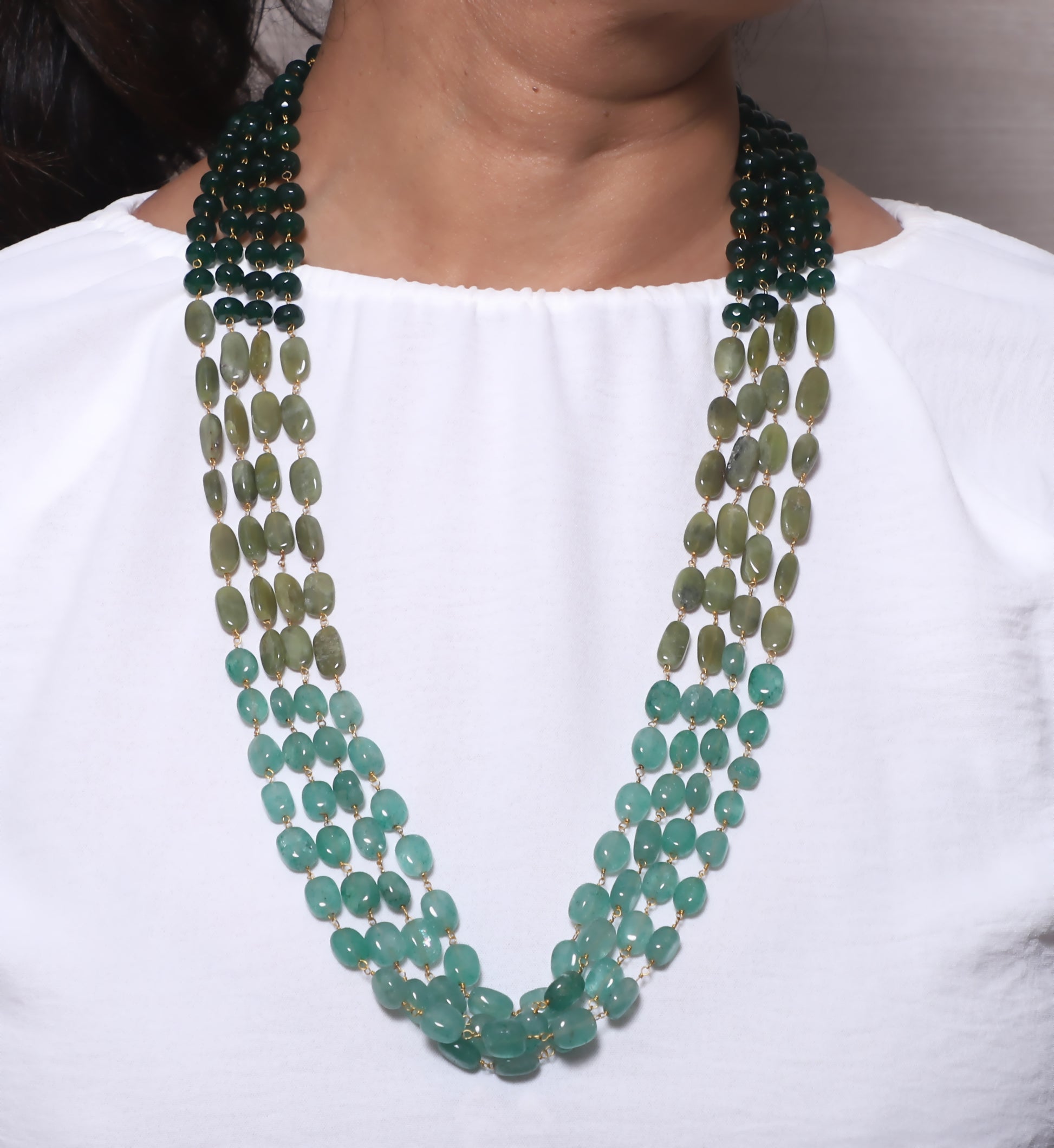 Colour Block Green 4 Line Necklace