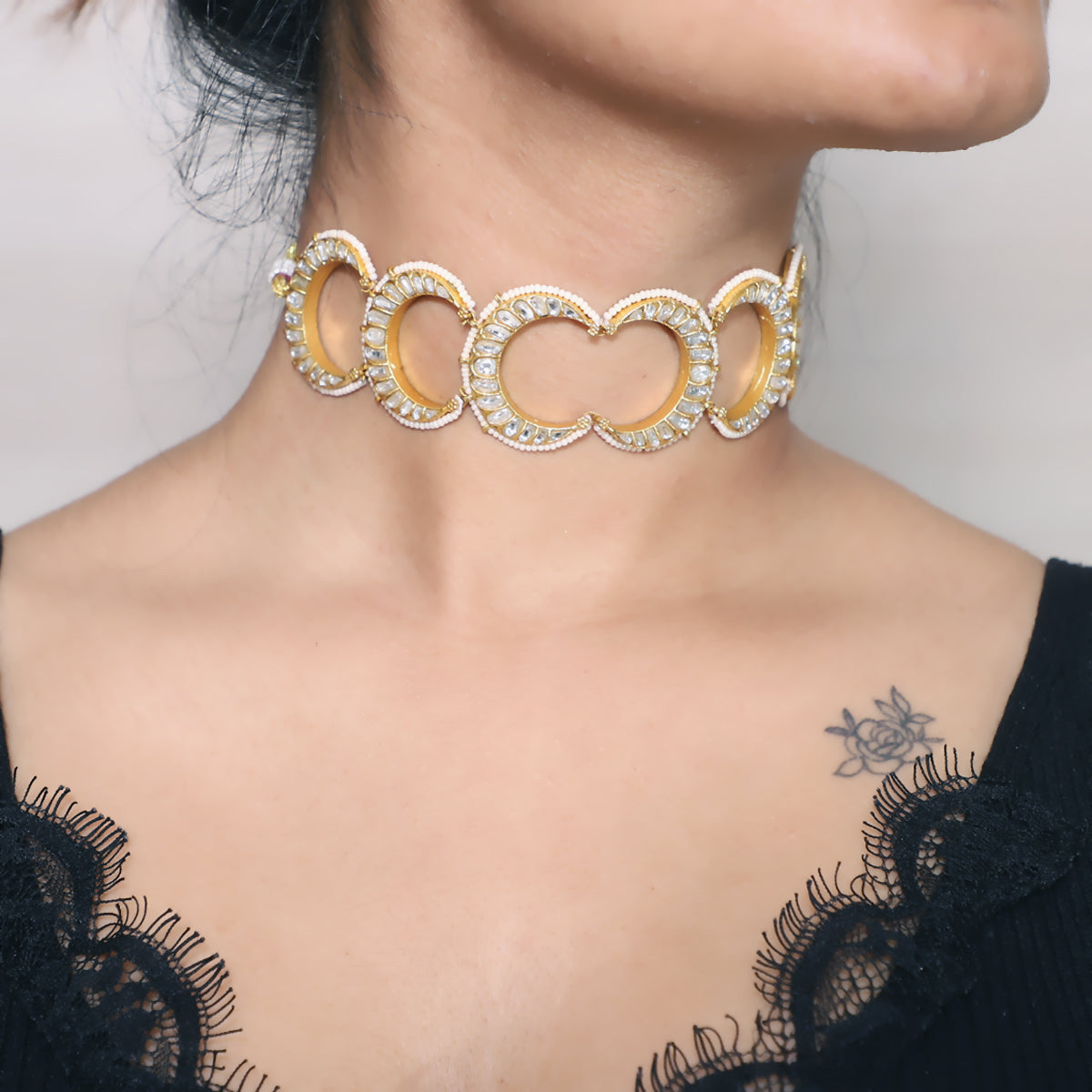 White/Turquoise Chand Polki Choker