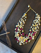 Pearl and Red Quartz Stone Multilayer Necklace