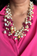 Pearl and Red Quartz Stone Multilayer Necklace