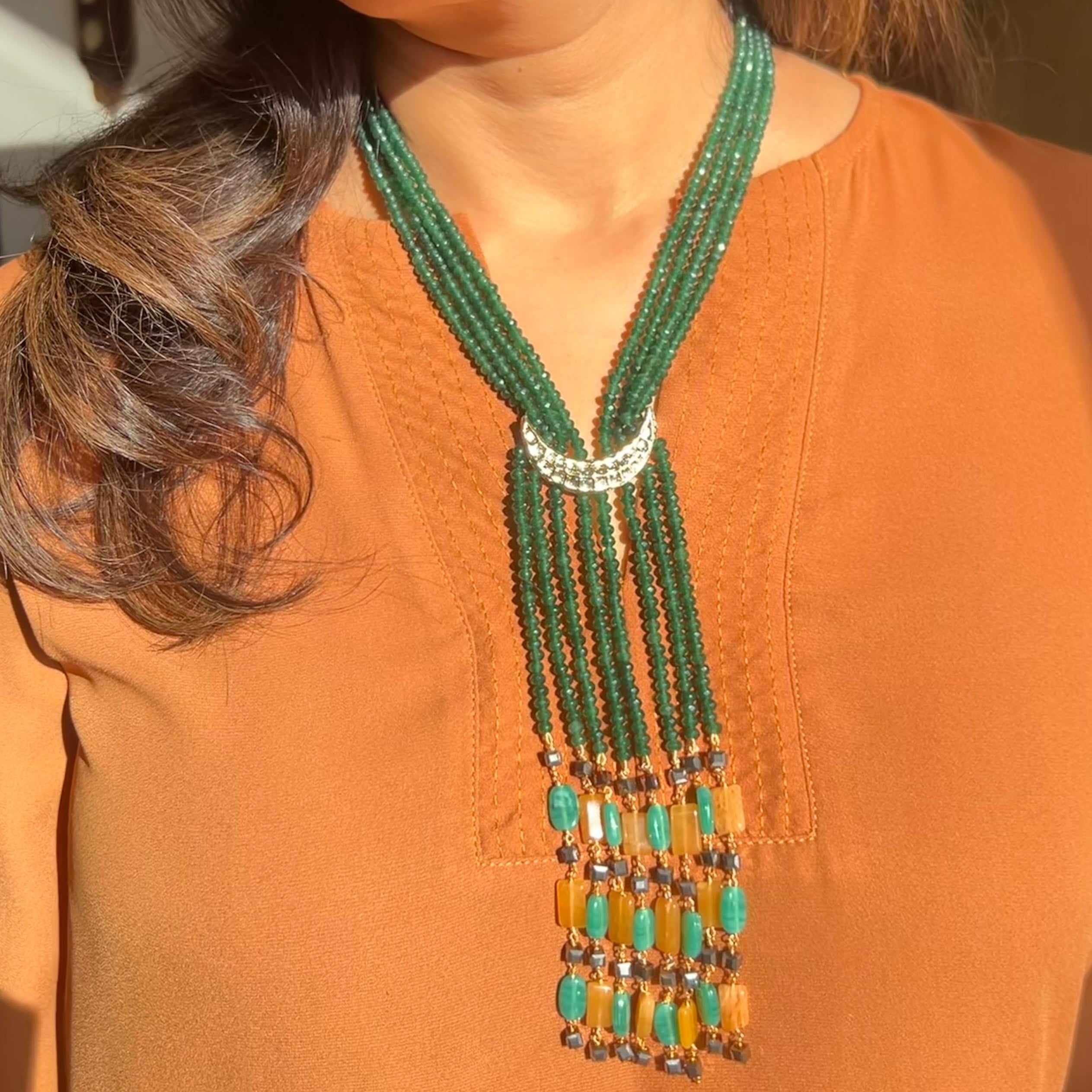Emerald Crescent Multilayer Necklace