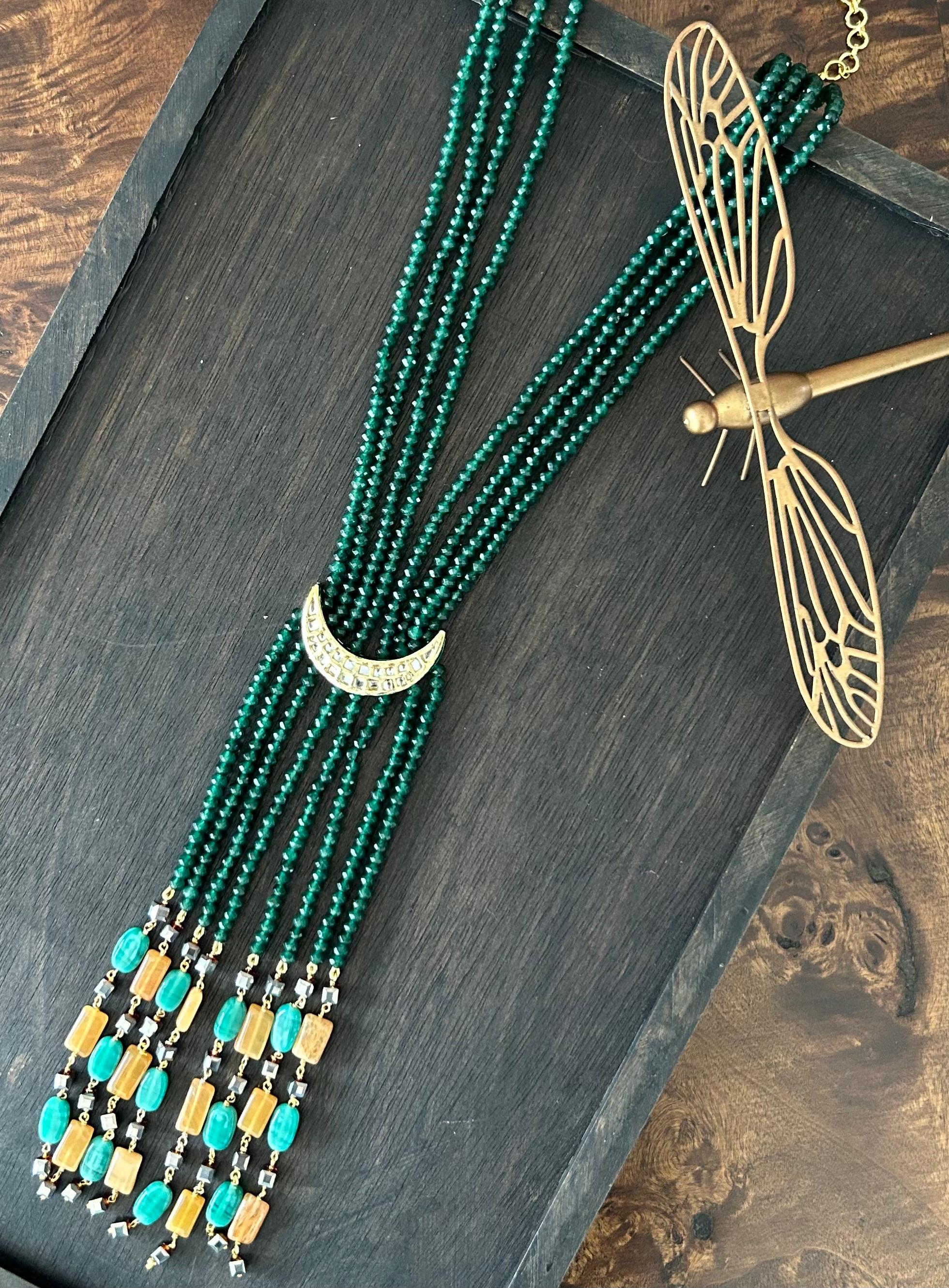 Emerald Crescent Multilayer Necklace