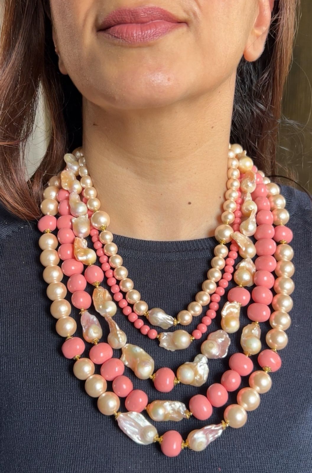 Petal and Pearl Multilayer Necklace