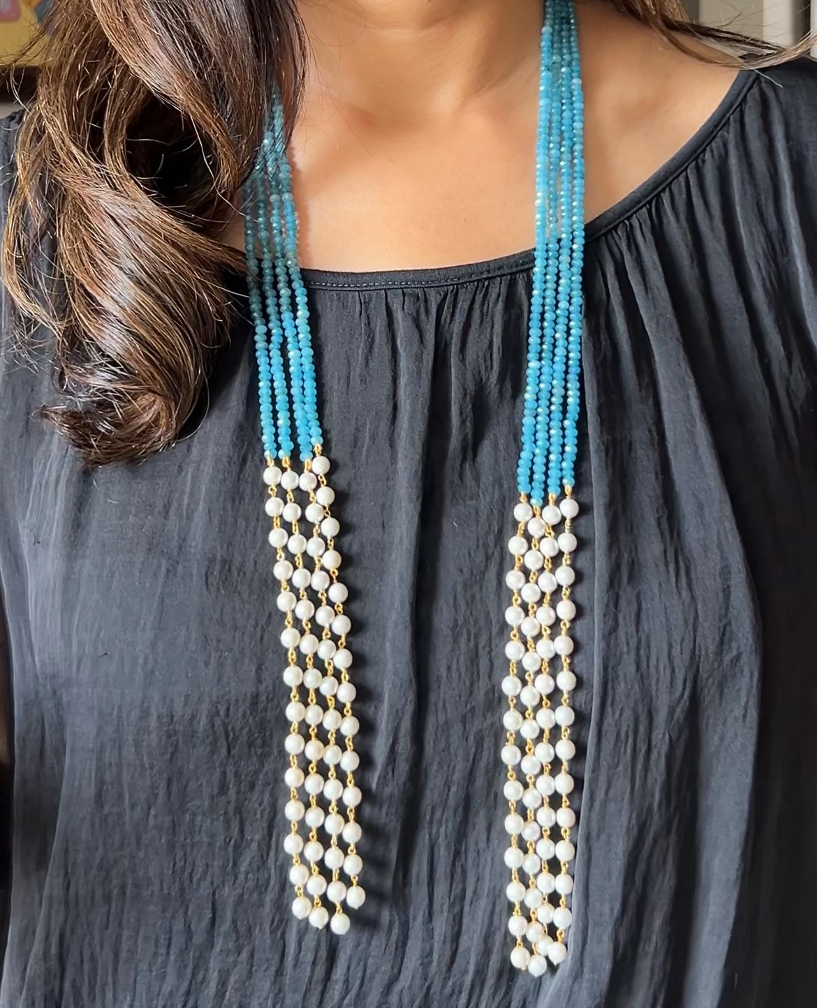 Turquoise and Shell Pearl Lariat