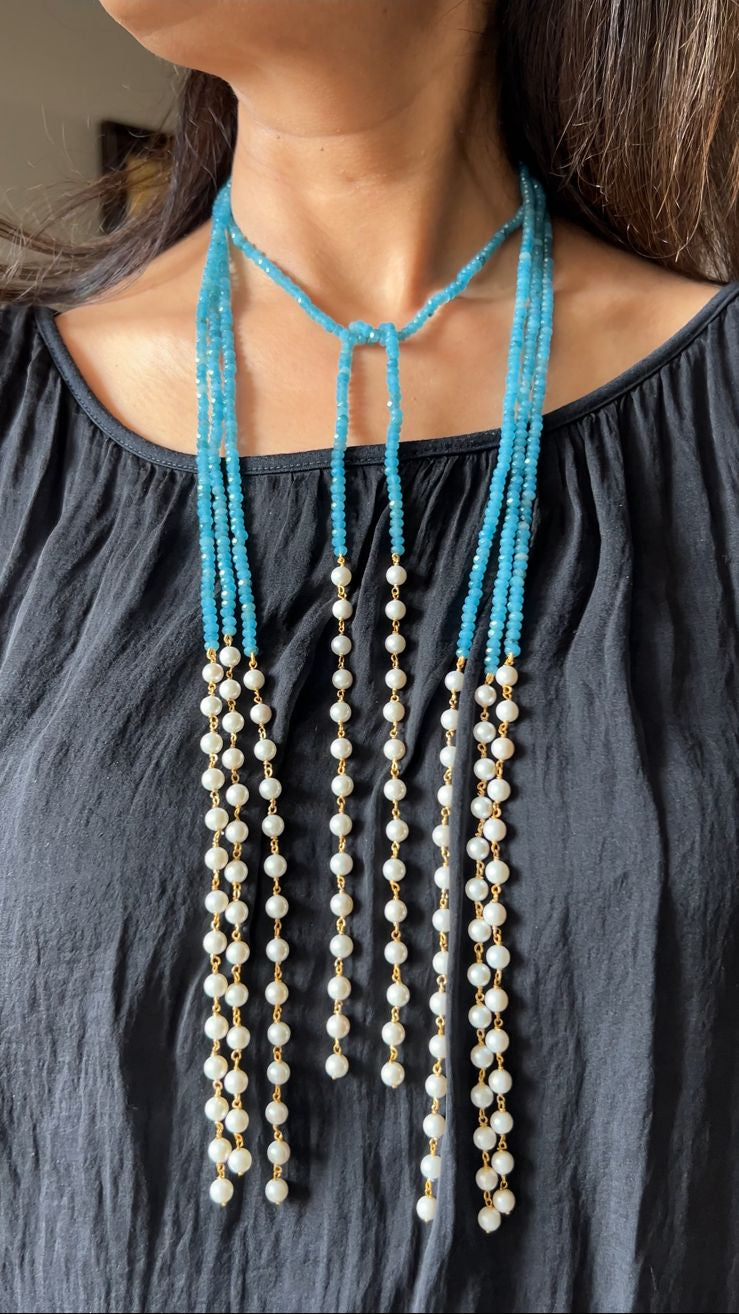 Turquoise and Shell Pearl Lariat