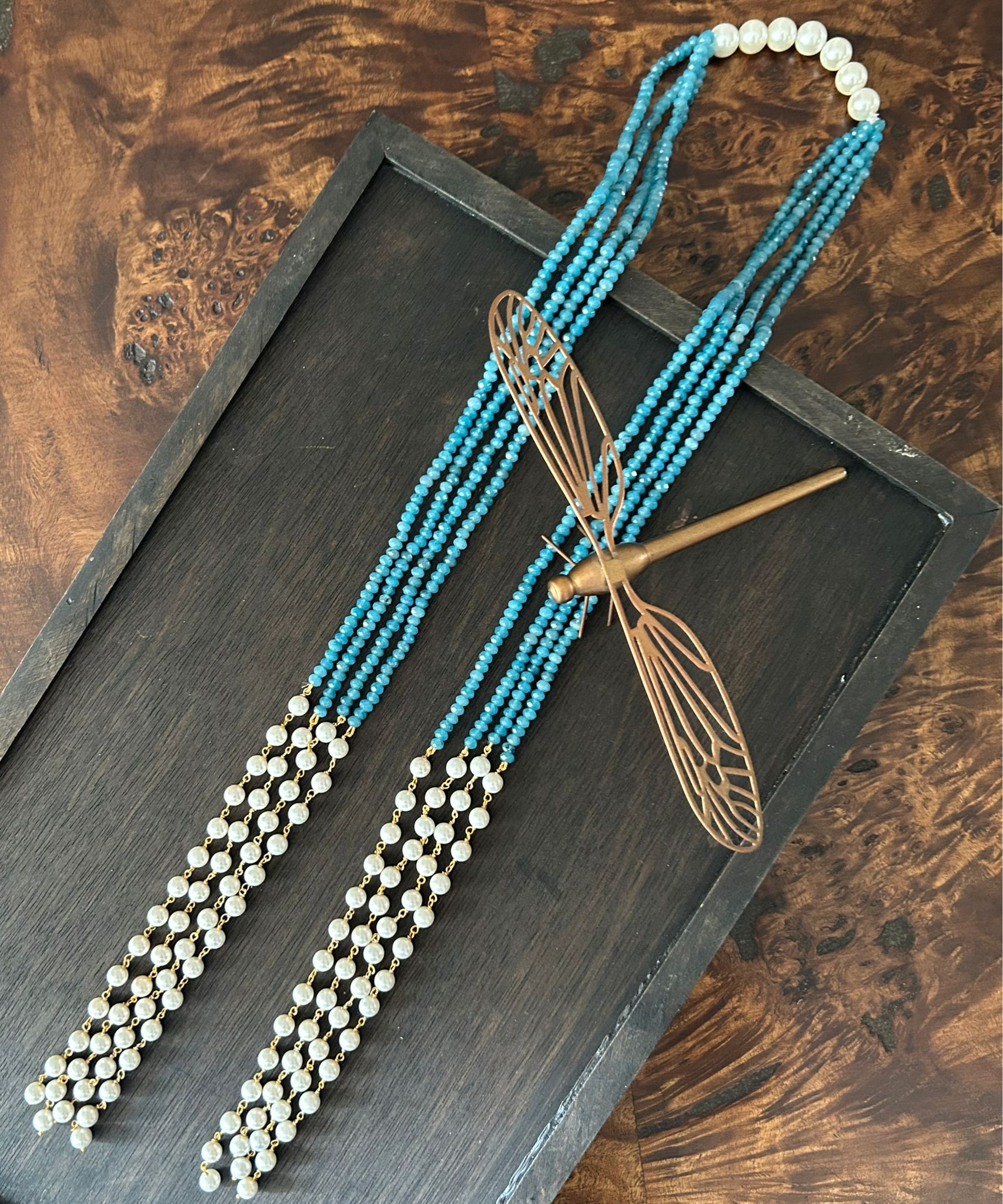 Turquoise and Shell Pearl Lariat