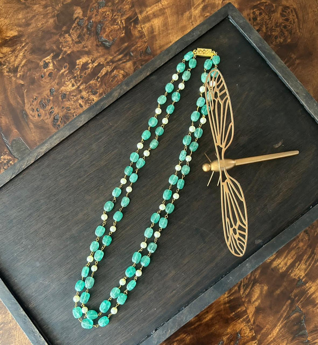 Watermelon Quartz and Pearl Multilayer Necklace